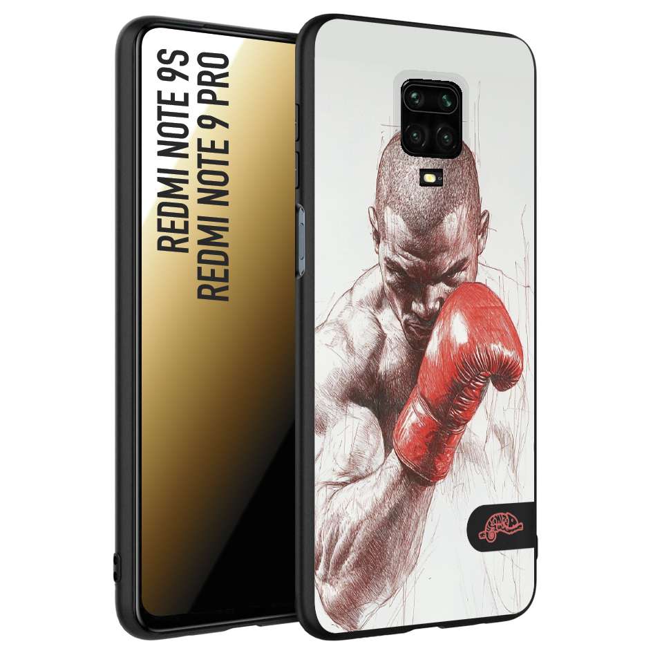 CUSTOMIZZA - Custodia cover nera morbida in tpu compatibile per Xiaomi Redmi Note 9S - Note 9 PRO pugilato pugili disegno tattoo guantoni box sport primo piano