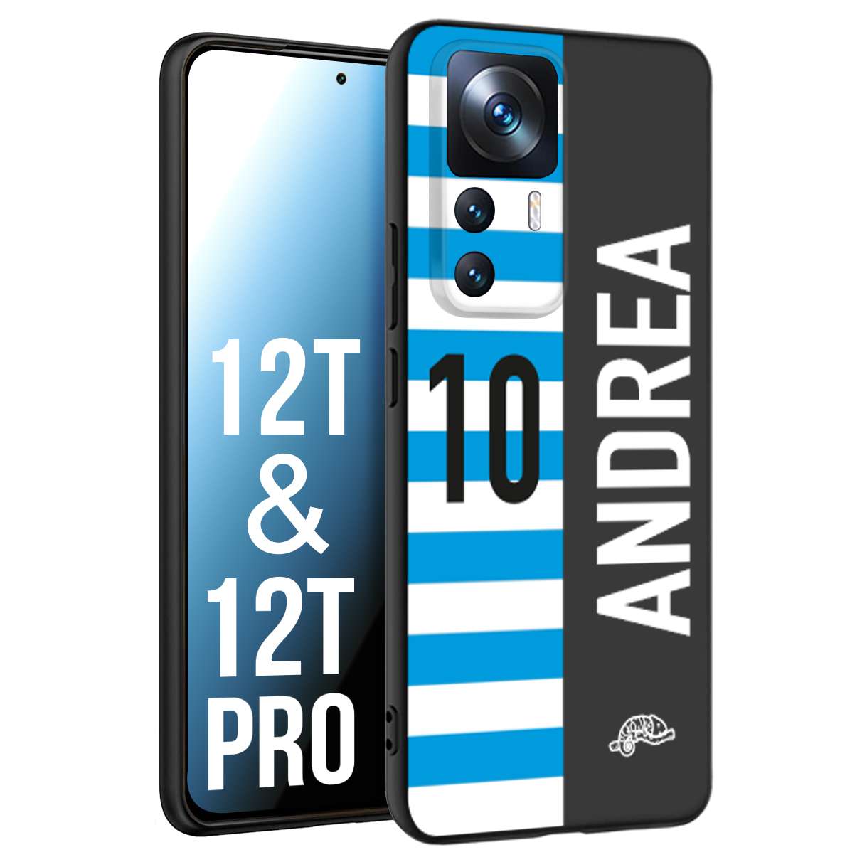 CUSTOMIZZA - Custodia cover nera morbida in tpu compatibile per Xiaomi 12T - 12T PRO personalizzata calcio football nome e numero calciatori biancazzurri