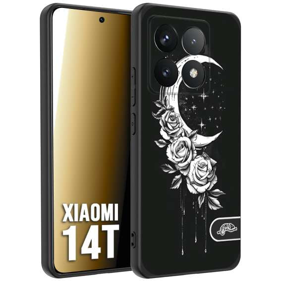 CUSTOMIZZA - Custodia cover nera morbida in tpu compatibile per Xiaomi 14T luna e fiori moon flowers black and white bianco a rilievo disegnato