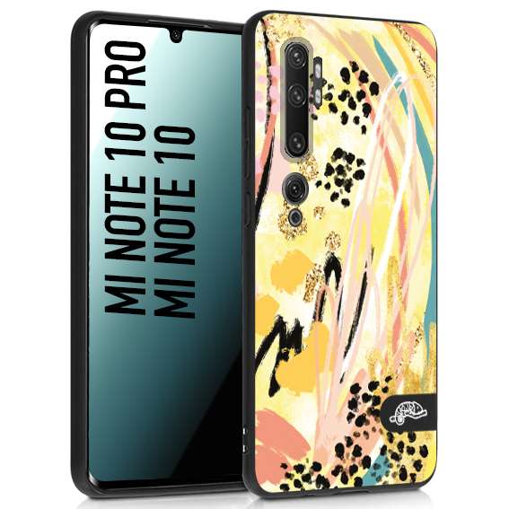 CUSTOMIZZA - Custodia cover nera morbida in tpu compatibile per Xiaomi Mi Note 10 - Mi Note 10 Pro astratti donna flower fantasia estate gialla rosa leopardata
