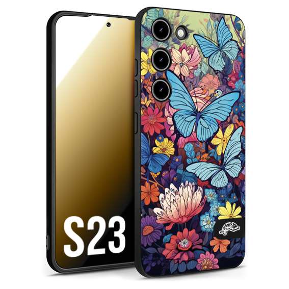 CUSTOMIZZA - Custodia cover nera morbida in tpu compatibile per Samsung S23 farfalle butterfly moderno donna disegnate gialla blu rosa