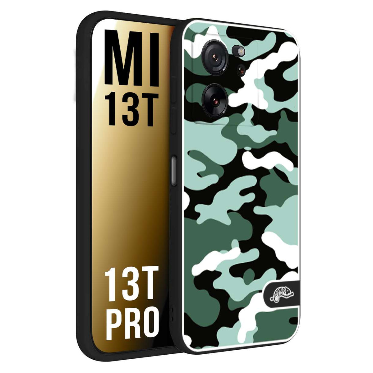 CUSTOMIZZA - Custodia cover nera morbida in tpu compatibile per Xiaomi 13T - 13T PRO camouflage mimetico militare verde green