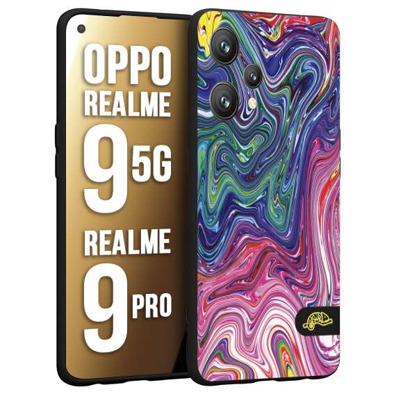 CUSTOMIZZA - Custodia cover nera morbida in tpu compatibile per Realme 9 5G - 9 PRO colorata fantasia vortice marmo arcobaleno rosa blu fucsia