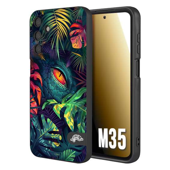 CUSTOMIZZA - Custodia cover nera morbida in tpu compatibile per Samsung M35 animali color giungla tropicale occhio di coccodrillo alligatore disegnato