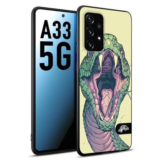 CUSTOMIZZA - Custodia cover nera morbida in tpu compatibile per Samsung A33 5G snake yellow green serpente tatuaggio tattoo disegnato a mano