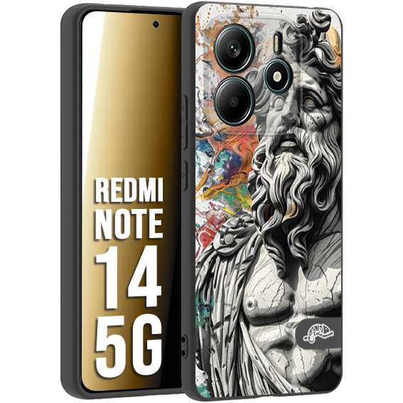 CUSTOMIZZA - Custodia cover nera morbida in tpu compatibile per Xiaomi Redmi Note 14 5G statua colorata moderna antico tattoo splash color