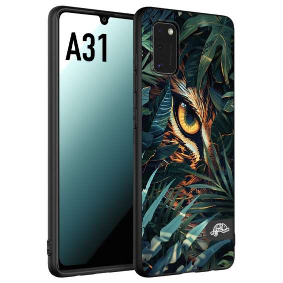 CUSTOMIZZA - Custodia cover nera morbida in tpu compatibile per Samsung A31 animali color giungla tropicale occhio di giaguaro felino disegnato
