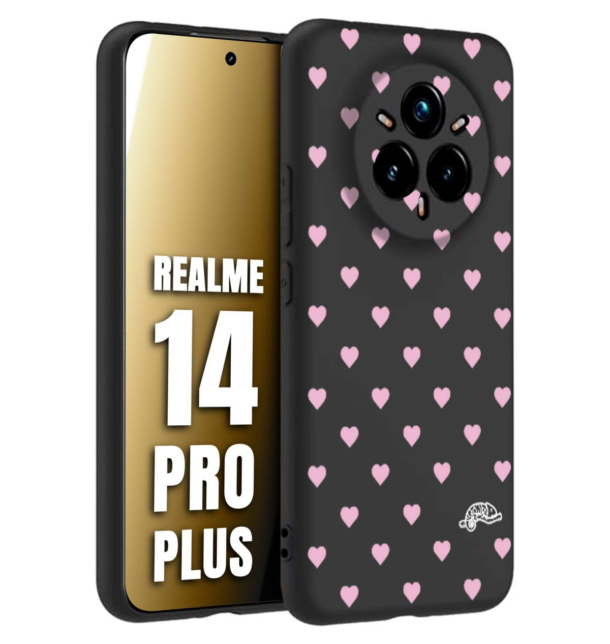 CUSTOMIZZA - Custodia cover nera morbida in tpu compatibile per Realme 14 PRO PLUS cuori pois rosa su nero donna pin up vintage
