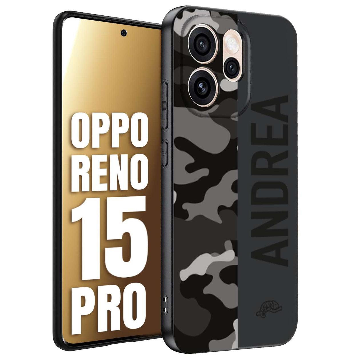 CUSTOMIZZA - Custodia cover nera morbida in tpu compatibile per Oppo Reno 15 PRO camouflage mimetico militare personalizzata nome