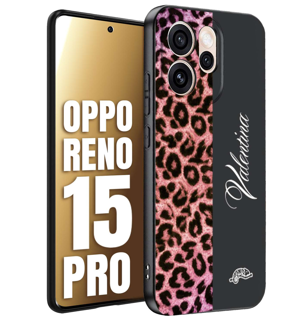 CUSTOMIZZA - Custodia cover nera morbida in tpu compatibile per Oppo Reno 15 PRO leopardato rosa fucsia personalizzata nome iniziali