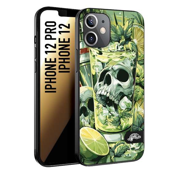 CUSTOMIZZA - Custodia cover nera morbida in tpu compatibile per iPhone 12 - 12 PRO Mojito cocktail teschio illustrazione drink lime menta ghiacci tropicale street art