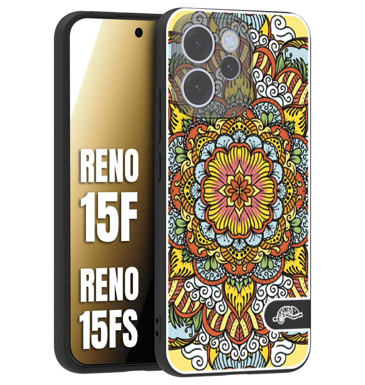 CUSTOMIZZA - Custodia cover nera morbida in tpu compatibile per Oppo Reno 15 F - Reno 15 FS mandala colorato fiore nuvole arancione