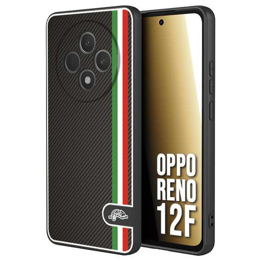 CUSTOMIZZA - Custodia cover nera morbida in tpu compatibile per Oppo Reno 12F effetto fibra di carbonio bandiera Italia made in Italy