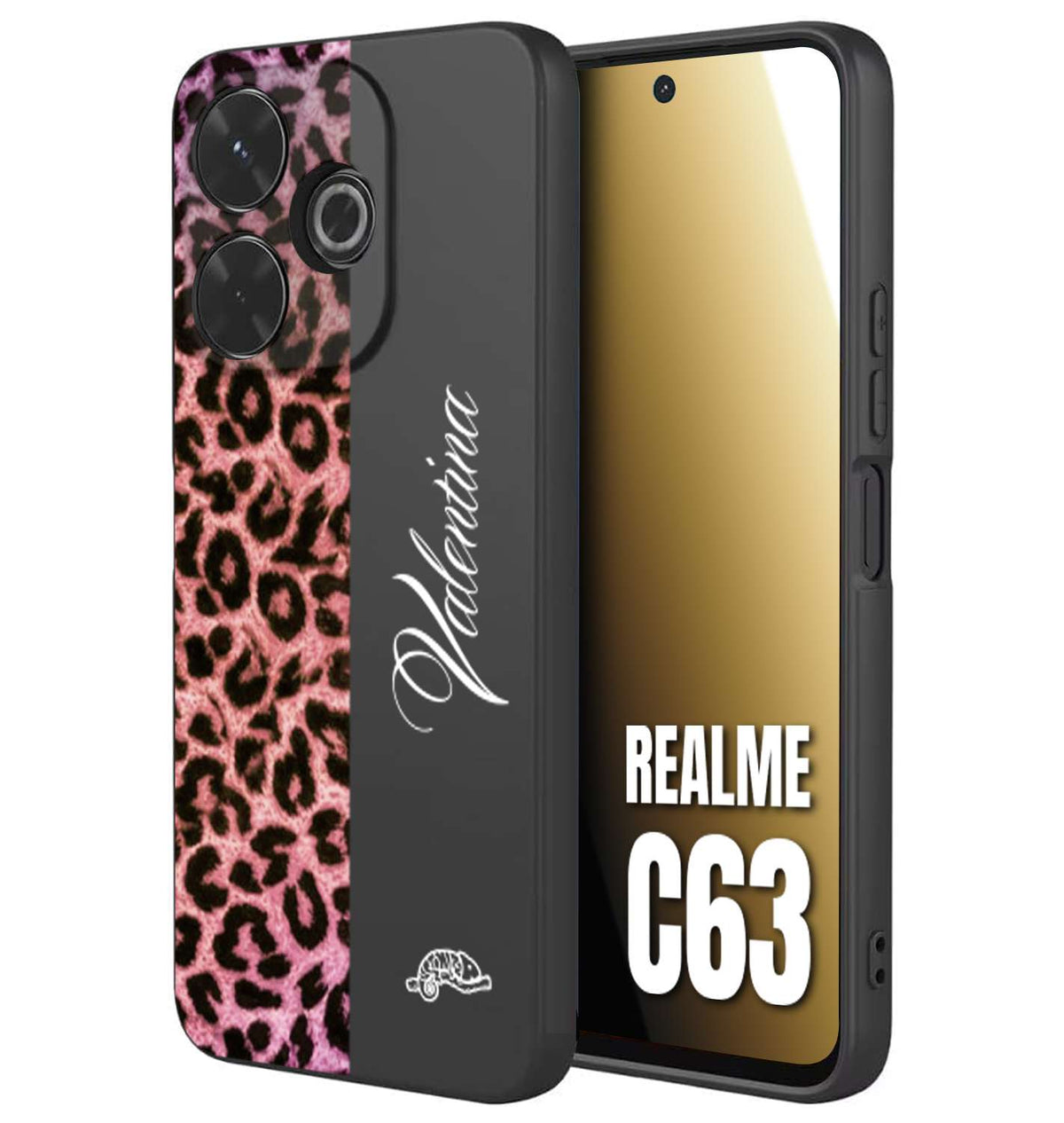 CUSTOMIZZA - Custodia cover nera morbida in tpu compatibile per Realme C63 leopardato rosa fucsia personalizzata nome iniziali