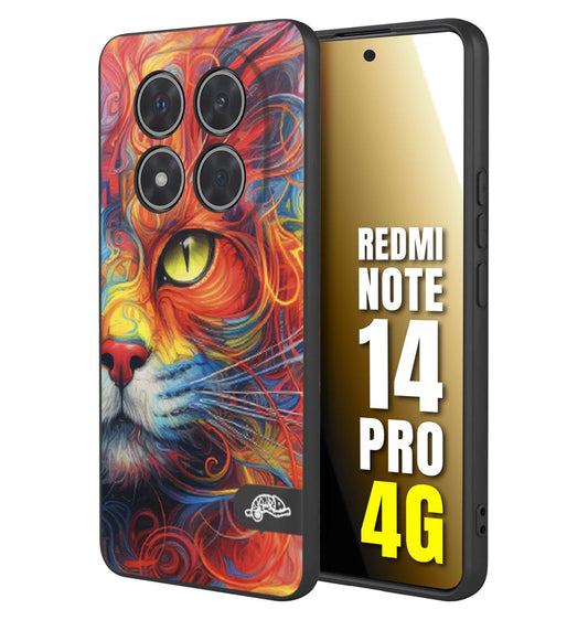 CUSTOMIZZA - Custodia cover nera morbida in tpu compatibile per Xiaomi Redmi Note 14 PRO 4G animali color cat gatto viso colori vibranti disegnato schizzo