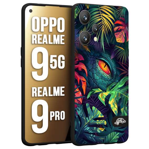 CUSTOMIZZA - Custodia cover nera morbida in tpu compatibile per Realme 9 5G - 9 PRO animali color giungla tropicale occhio di coccodrillo alligatore disegnato