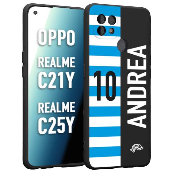 CUSTOMIZZA - Custodia cover nera morbida in tpu compatibile per Realme C21Y - C25Y personalizzata calcio football nome e numero calciatori biancazzurri