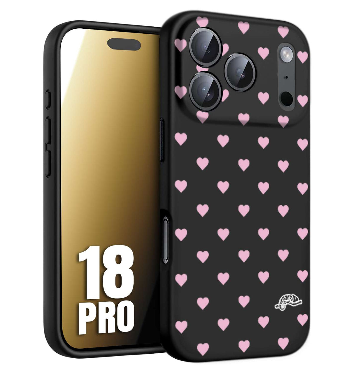 CUSTOMIZZA - Custodia cover nera morbida in tpu compatibile per iPhone 18 PRO cuori pois rosa su nero donna pin up vintage