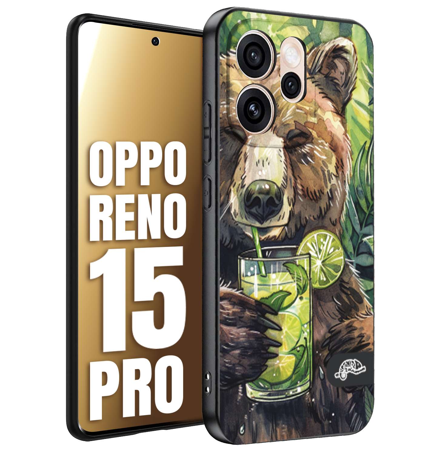 CUSTOMIZZA - Custodia cover nera morbida in tpu compatibile per Oppo Reno 15 PRO fiori estate disegnata cocktails animali simpatici orso bear negroni