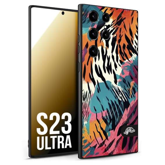 CUSTOMIZZA - Custodia cover nera morbida in tpu compatibile per Samsung S23 ULTRA leopardato maculato tigrato tiger colorata summer color