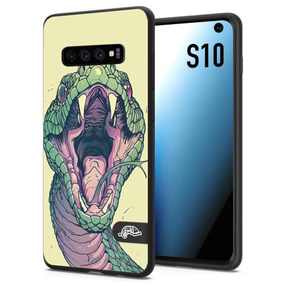 CUSTOMIZZA - Custodia cover nera morbida in tpu compatibile per Samsung S10 snake yellow green serpente tatuaggio tattoo disegnato a mano