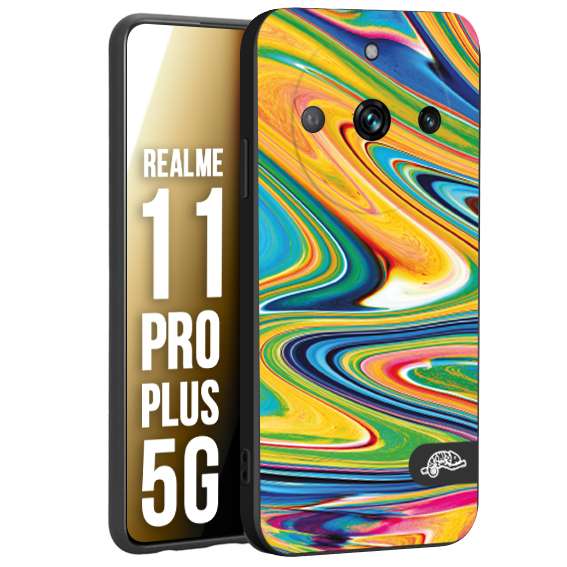 CUSTOMIZZA - Custodia cover nera morbida in tpu compatibile per Oppo Realme 11 PRO PLUS 5G colorata fantasia vortice marmo arcobaleno gialla verde blu
