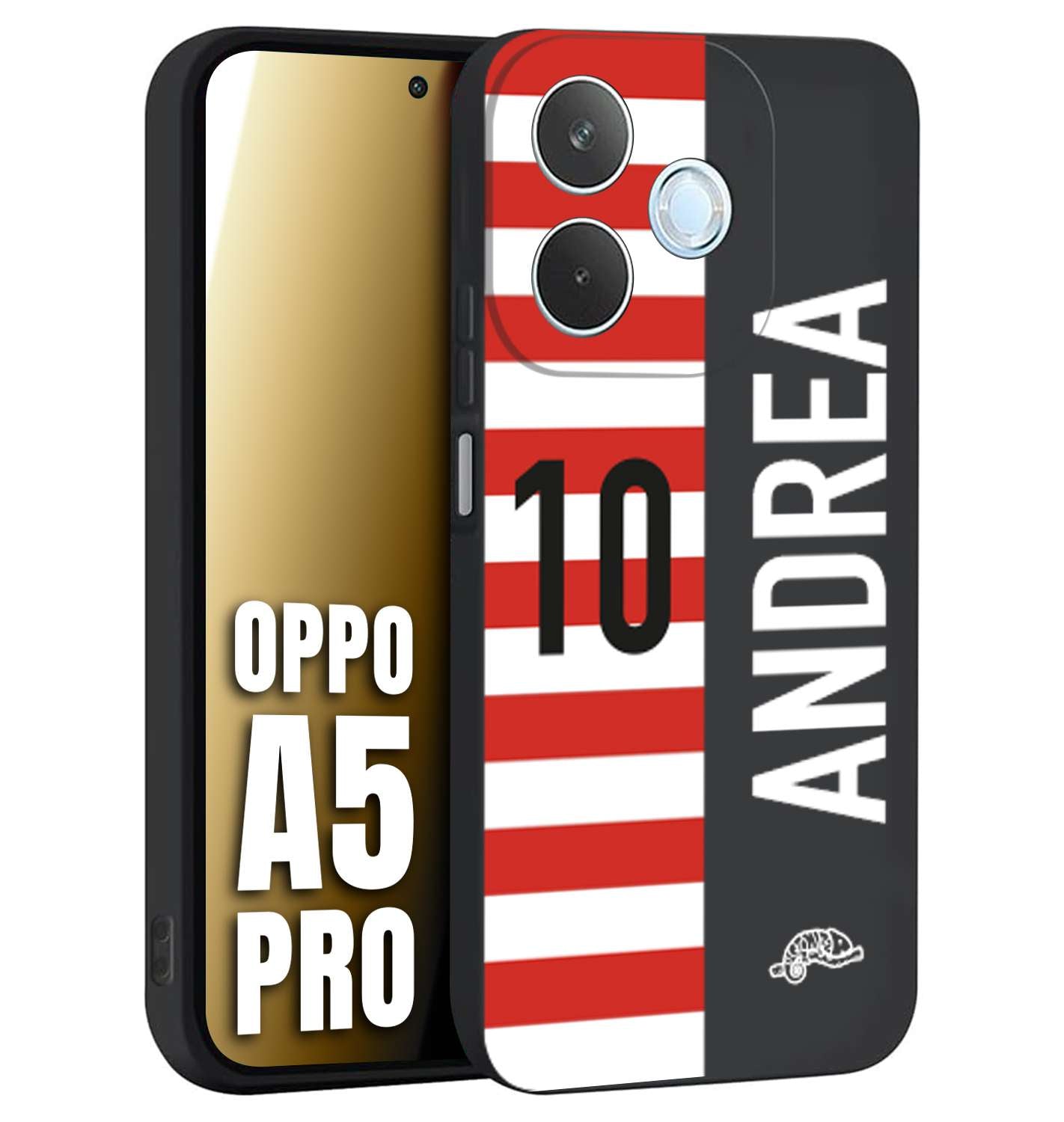 CUSTOMIZZA - Custodia cover nera morbida in tpu compatibile per Oppo A5 PRO personalizzata calcio football nome e numero calciatori bianco rossa