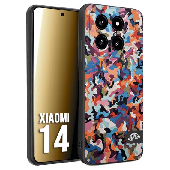CUSTOMIZZA - Custodia cover nera morbida in tpu compatibile per Xiaomi 14 camouflage mimetico militare moderno blu arancio rosa