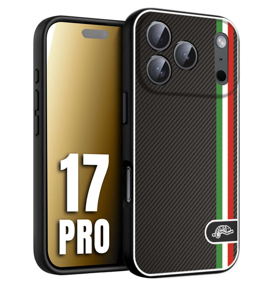 CUSTOMIZZA - Custodia cover nera morbida in tpu compatibile per iPhone 17 PRO effetto fibra di carbonio bandiera Italia made in Italy