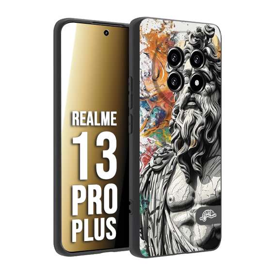 CUSTOMIZZA - Custodia cover nera morbida in tpu compatibile per Realme 13 PRO PLUS statua colorata moderna antico tattoo splash color