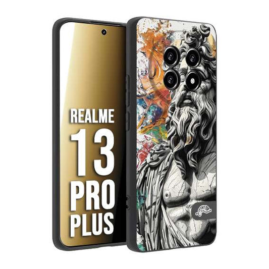 CUSTOMIZZA - Custodia cover nera morbida in tpu compatibile per Realme 13 PRO PLUS statua colorata moderna antico tattoo splash color