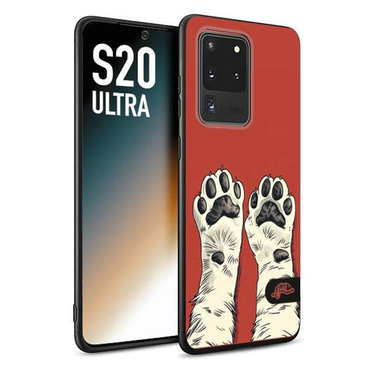 CUSTOMIZZA - Custodia cover nera morbida in tpu compatibile per Samsung S20 ULTRA zampe di gatto cat paws rossa red disegnata fumetto cartoon