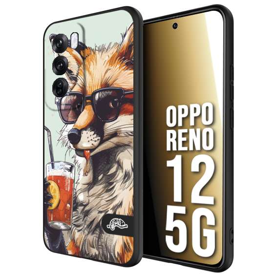 CUSTOMIZZA - Custodia cover nera morbida in tpu compatibile per Oppo Reno 12 5G estate disegnata cocktails animali simpatici fox volpe negroni