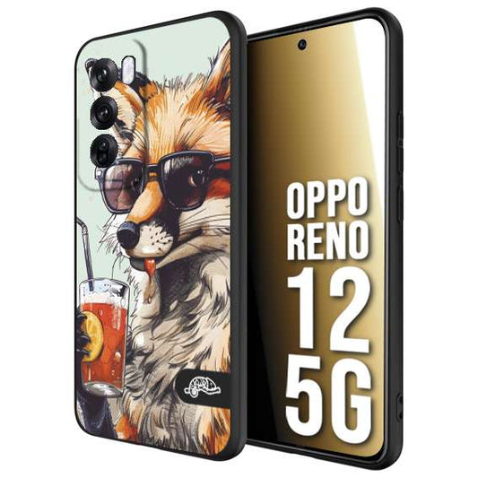 CUSTOMIZZA - Custodia cover nera morbida in tpu compatibile per Oppo Reno 12 5G estate disegnata cocktails animali simpatici fox volpe negroni