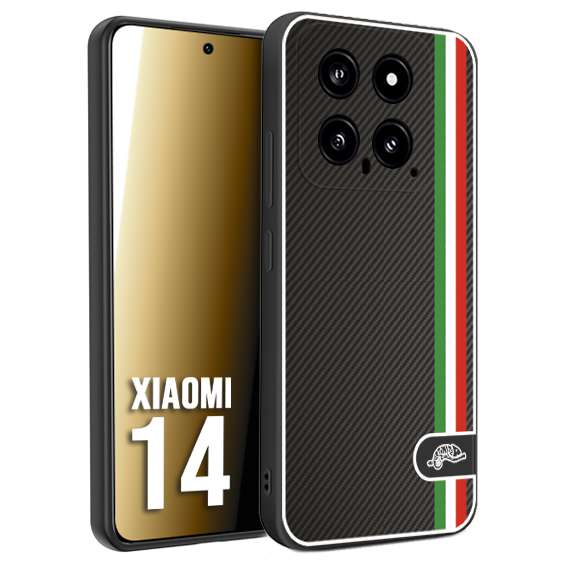 CUSTOMIZZA - Custodia cover nera morbida in tpu compatibile per Xiaomi 14 effetto fibra di carbonio bandiera Italia made in Italy