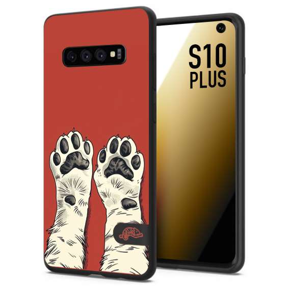 CUSTOMIZZA - Custodia cover nera morbida in tpu compatibile per Samsung S10 PLUS zampe di gatto cat paws rossa red disegnata fumetto cartoon
