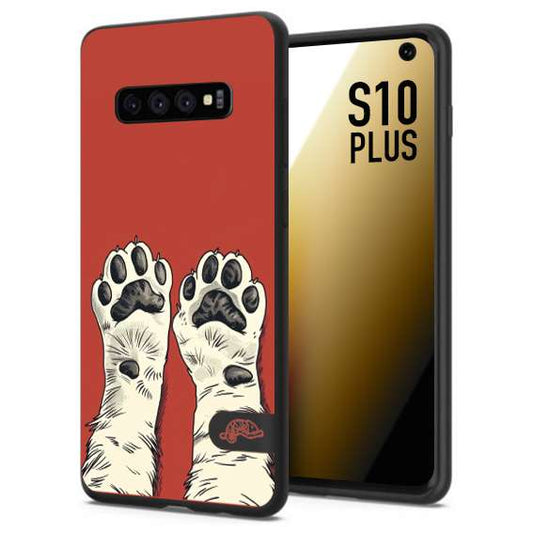 CUSTOMIZZA - Custodia cover nera morbida in tpu compatibile per Samsung S10 PLUS zampe di gatto cat paws rossa red disegnata fumetto cartoon