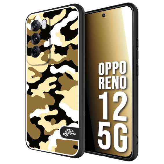 CUSTOMIZZA - Custodia cover nera morbida in tpu compatibile per Oppo Reno 12 5G camouflage mimetico militare giallo desert brown
