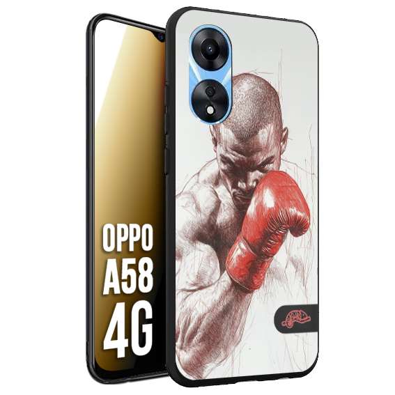 CUSTOMIZZA - Custodia cover nera morbida in tpu compatibile per Oppo A58 4G pugilato pugili disegno tattoo guantoni box sport primo piano