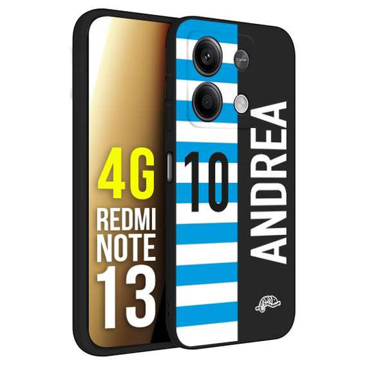 CUSTOMIZZA - Custodia cover nera morbida in tpu compatibile per Xiaomi Redmi Note 13 4G personalizzata calcio football nome e numero calciatori biancazzurri