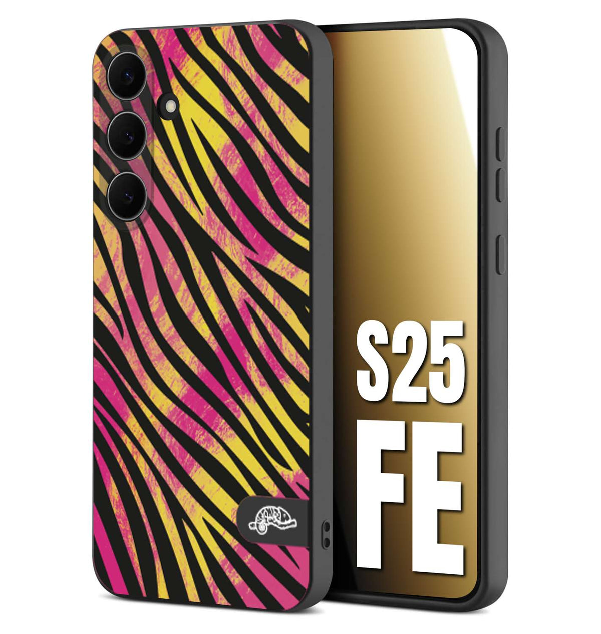 CUSTOMIZZA - Custodia cover nera morbida in tpu compatibile per Samsung S25 FE zebrata maculata a rilievo soft touch donna fucsia gialla