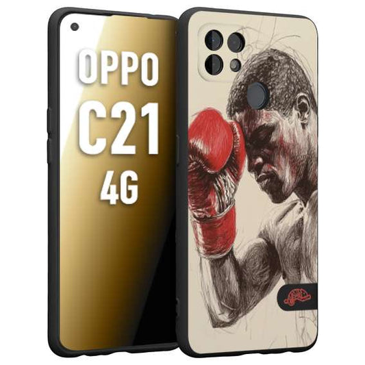 CUSTOMIZZA - Custodia cover nera morbida in tpu compatibile per Realme C21 4G pugilato pugili disegno tattoo guantoni boxer pesi massimi