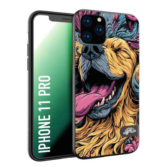 CUSTOMIZZA - Custodia cover nera morbida in tpu compatibile per iPhone 11 PRO Golden Retriever illustrazione cane pop art cane street art cartone animato