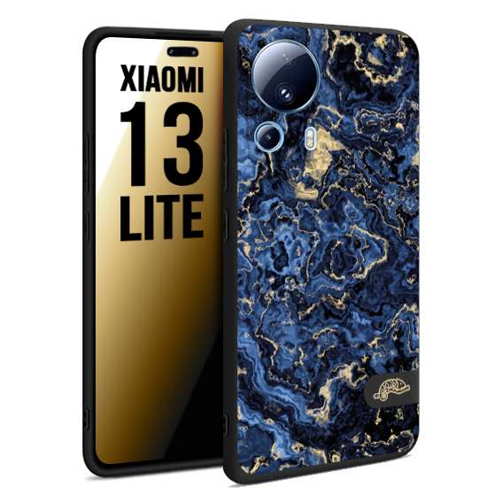 CUSTOMIZZA - Custodia cover nera morbida in tpu compatibile per Xiaomi 13 LITE effetto marmo marble blu venature dorato psichedelico