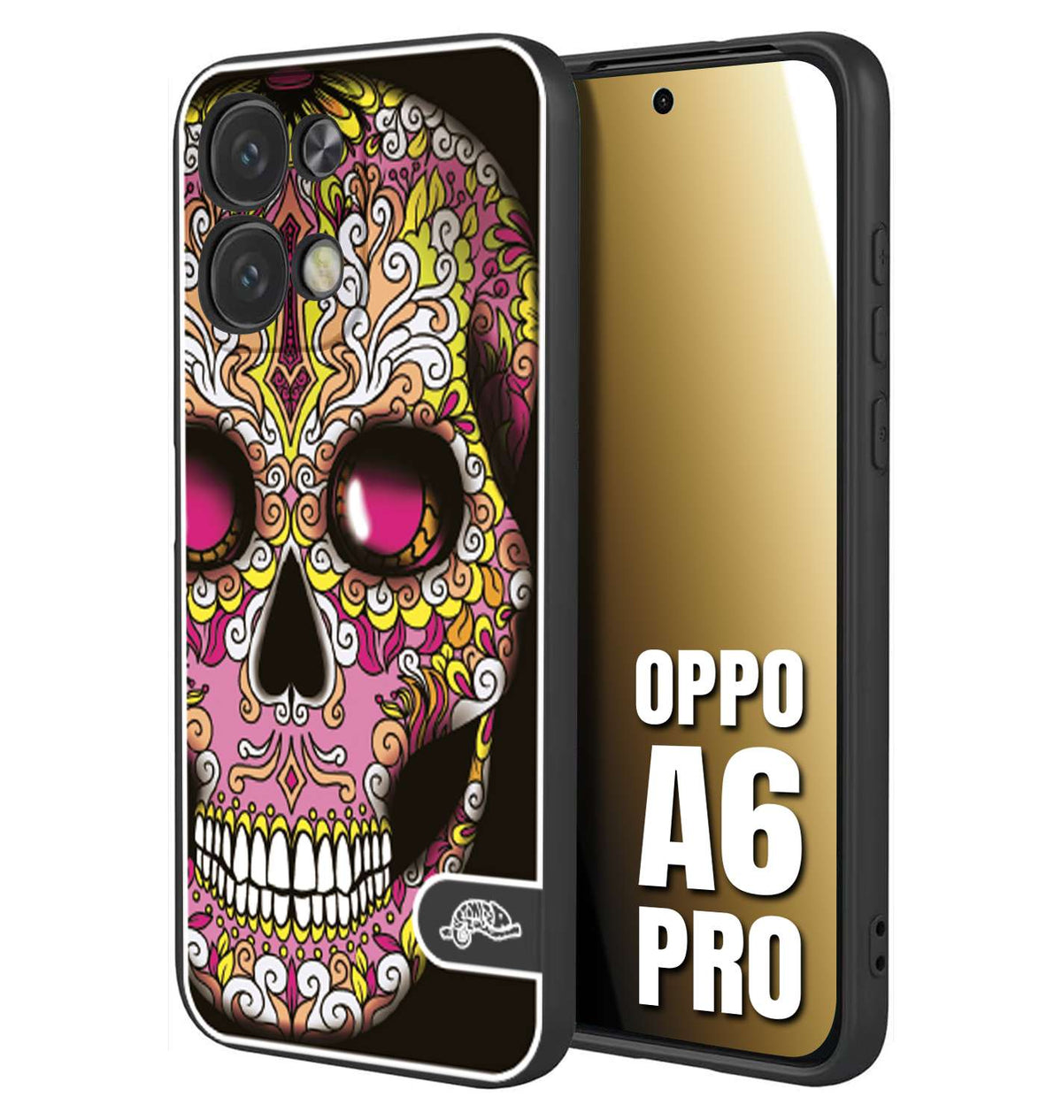 CUSTOMIZZA - Custodia cover nera morbida in tpu compatibile per Oppo A6 PRO teschio messicano Mexican skull rosa gialla