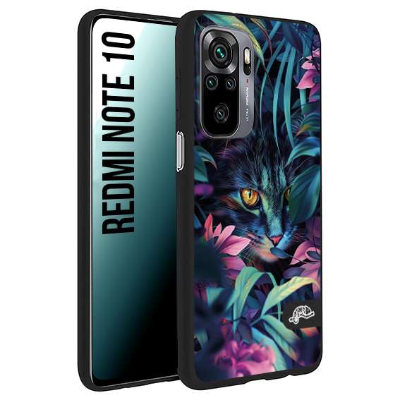 CUSTOMIZZA - Custodia cover nera morbida in tpu compatibile per Xiaomi Redmi Note 10 animali color giungla tropicale occhio di gatto colori vibranti disegnato