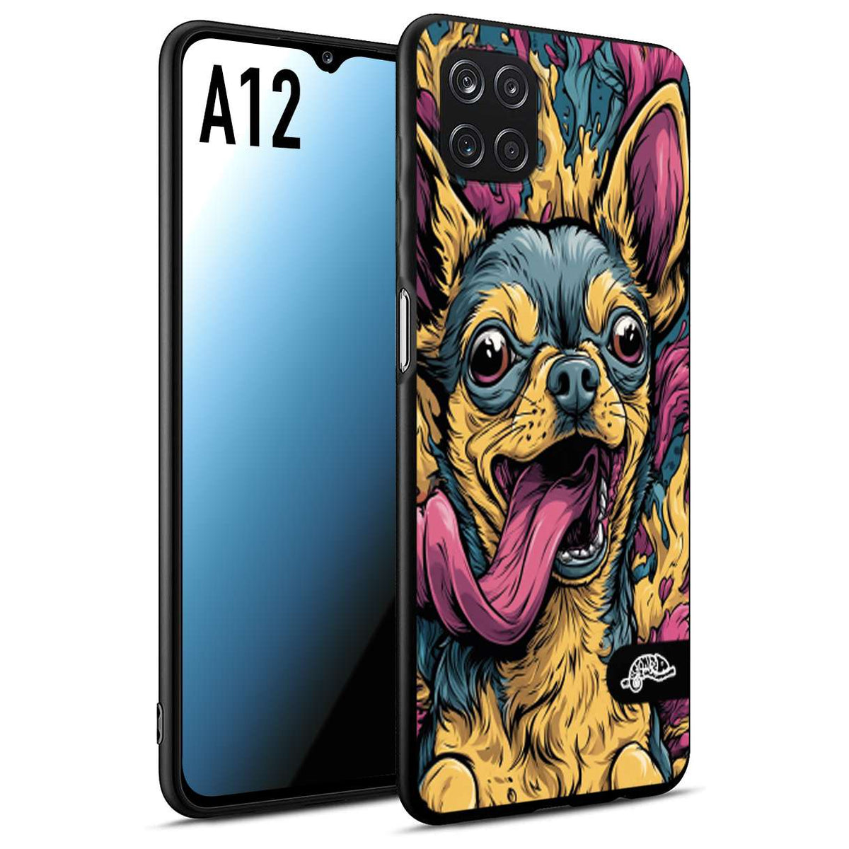 CUSTOMIZZA - Custodia cover nera morbida in tpu compatibile per Samsung A12 Chihuahua illustrazione cane pop art cane street art cartone animato