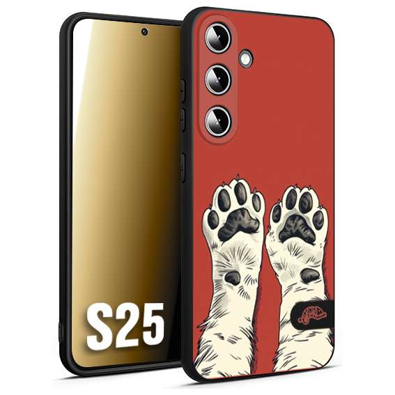CUSTOMIZZA - Custodia cover nera morbida in tpu compatibile per Samsung S25 zampe di gatto cat paws rossa red disegnata fumetto cartoon
