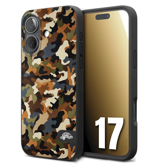 CUSTOMIZZA - Custodia cover nera morbida in tpu compatibile per iPhone 17 camouflage mimetico militare moderno blu marrone beige