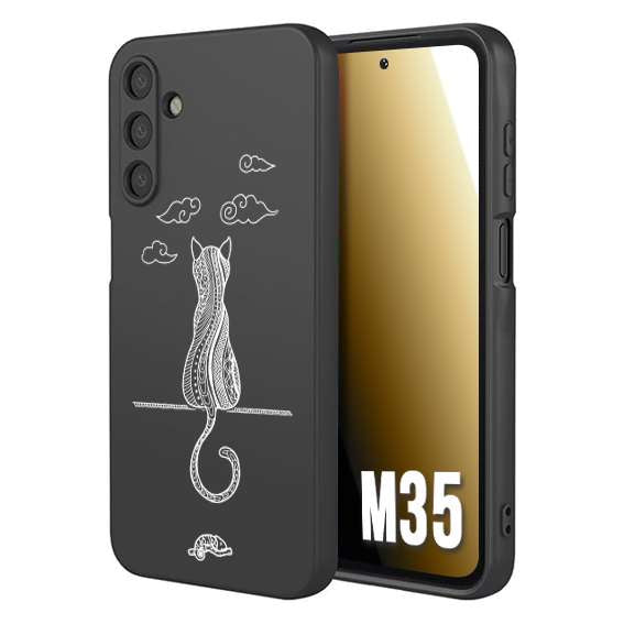 CUSTOMIZZA - Custodia cover nera morbida in tpu compatibile per Samsung M35 gatto mandala stilizzato gattino a rilievo soft touch donna bianca